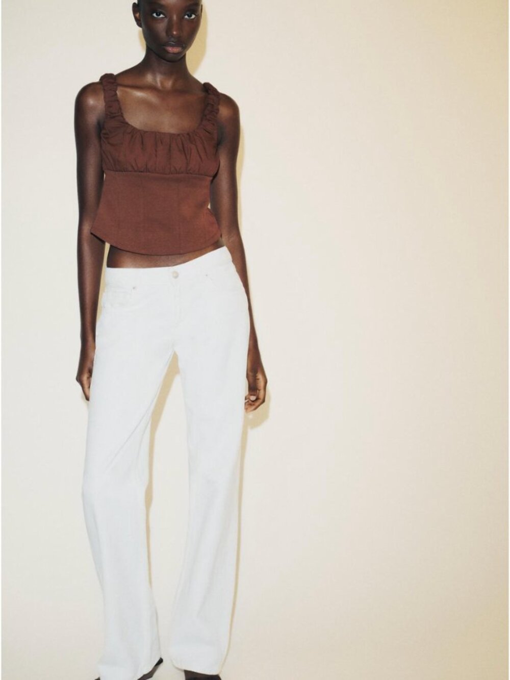 🤎 ZARA Combination Interlock & Poplin Top – Brown NWT Size S - Picture 2 of 13